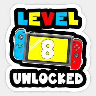 Level 8 Unlocked Gamer 8th Birthday Sticker